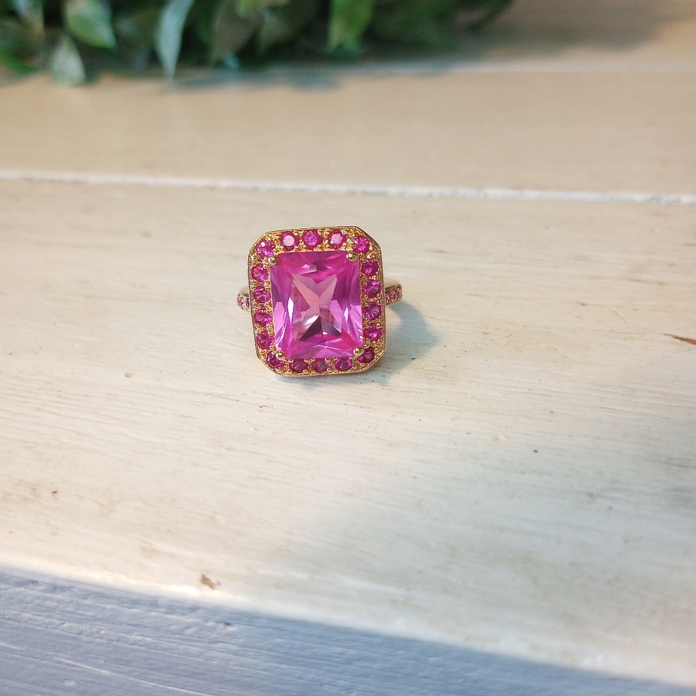Emerald Cut Pink Sapphire Ring Gold Vermeil 925  Sterling Silver Victoria Weick